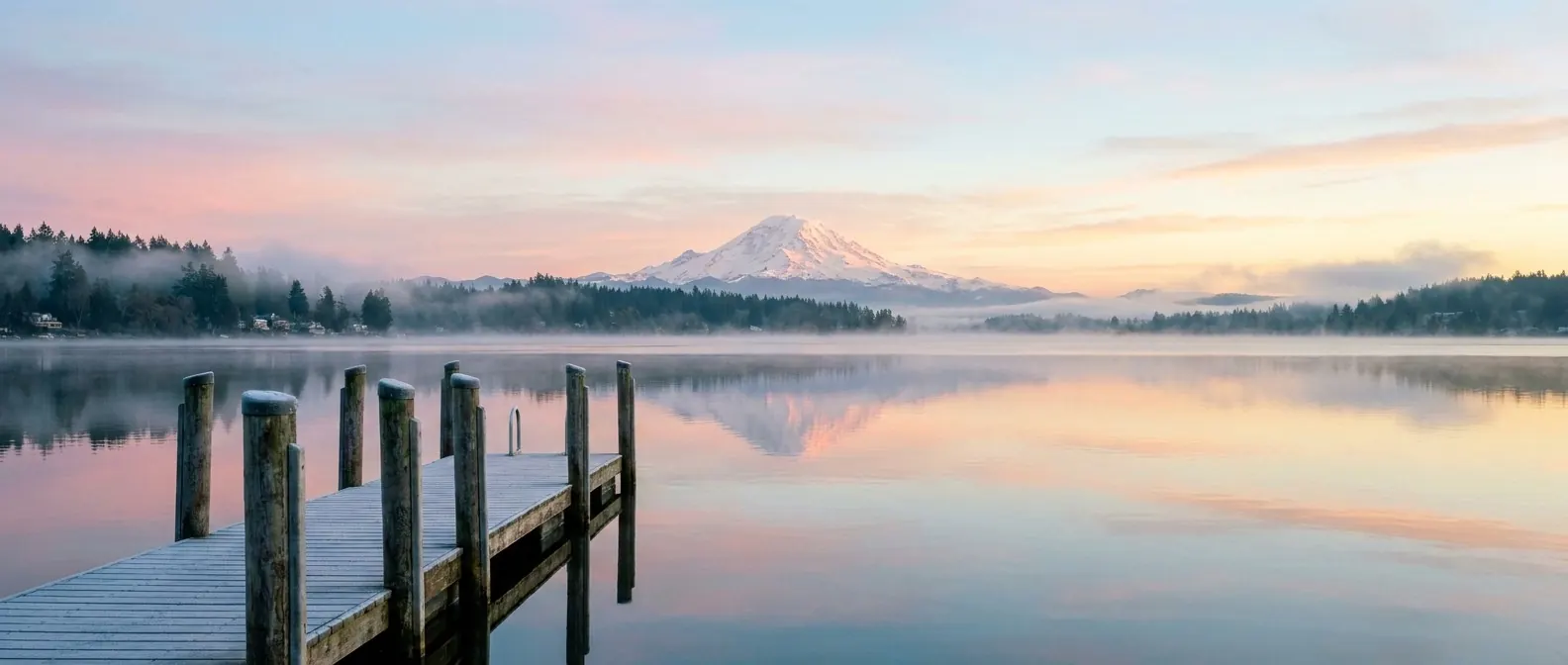 Lake Washington and Mount Rainier at dawn